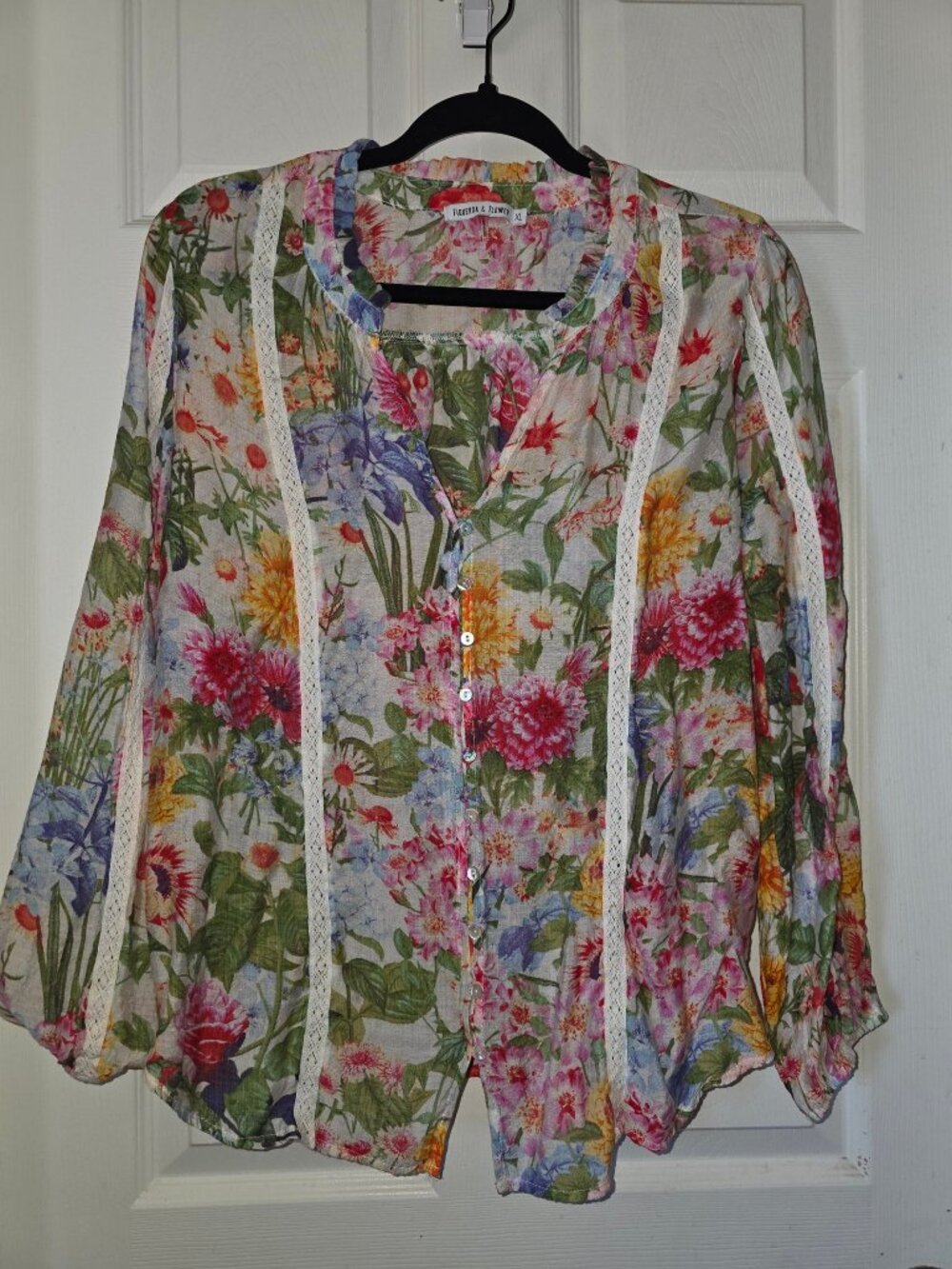 Figueroa & Flower Floral Button Front Blouse XL